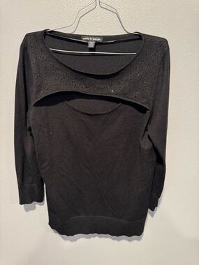 Cable & Gauge Black Layered Yoke Sweater with Stud Detail